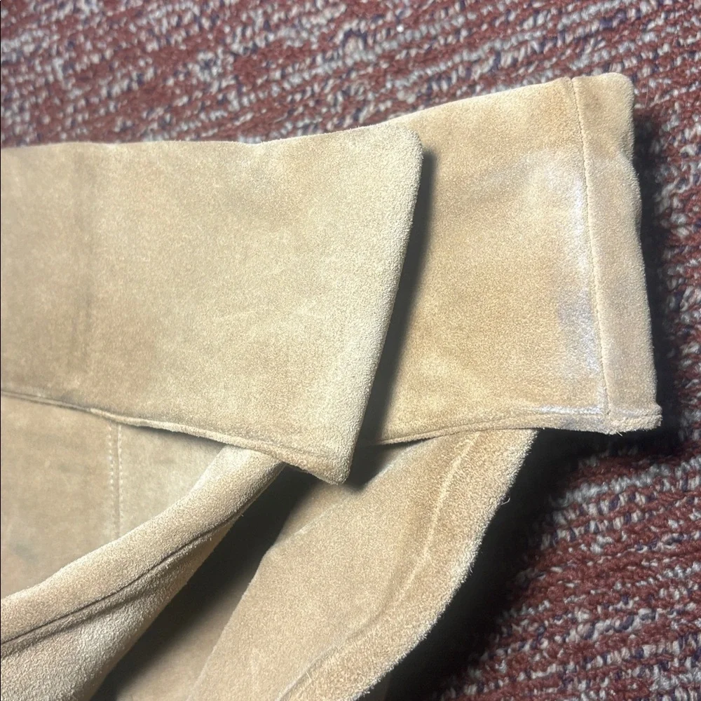 Fornarina light Tan Suede Knee-High Boots fold over top slouchy wooden heel boot